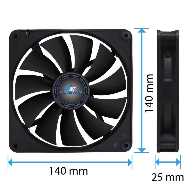 Kingwin 140mm Silent Fan for Computer Cases, Mining Rig, CPU Coolers, Computer Cooling Fan, Long Life Bearing, and Provide Excellent Ventilation for PC Cases-[Black] CF-014LB - Image 4